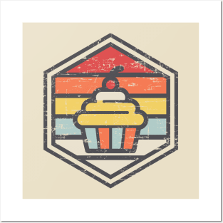 Retro Badge Cupcake Light Posters and Art